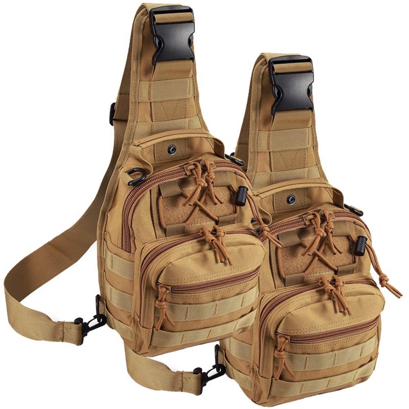 Novemkada Tactical Shoulder Bag,1000D Outdoor Military Molle Sling Backpack Sport Chest Pack Daypack Bags for Camping, Hiking, Trekking, Rover Sling (2 Pack Tan) - Image 1